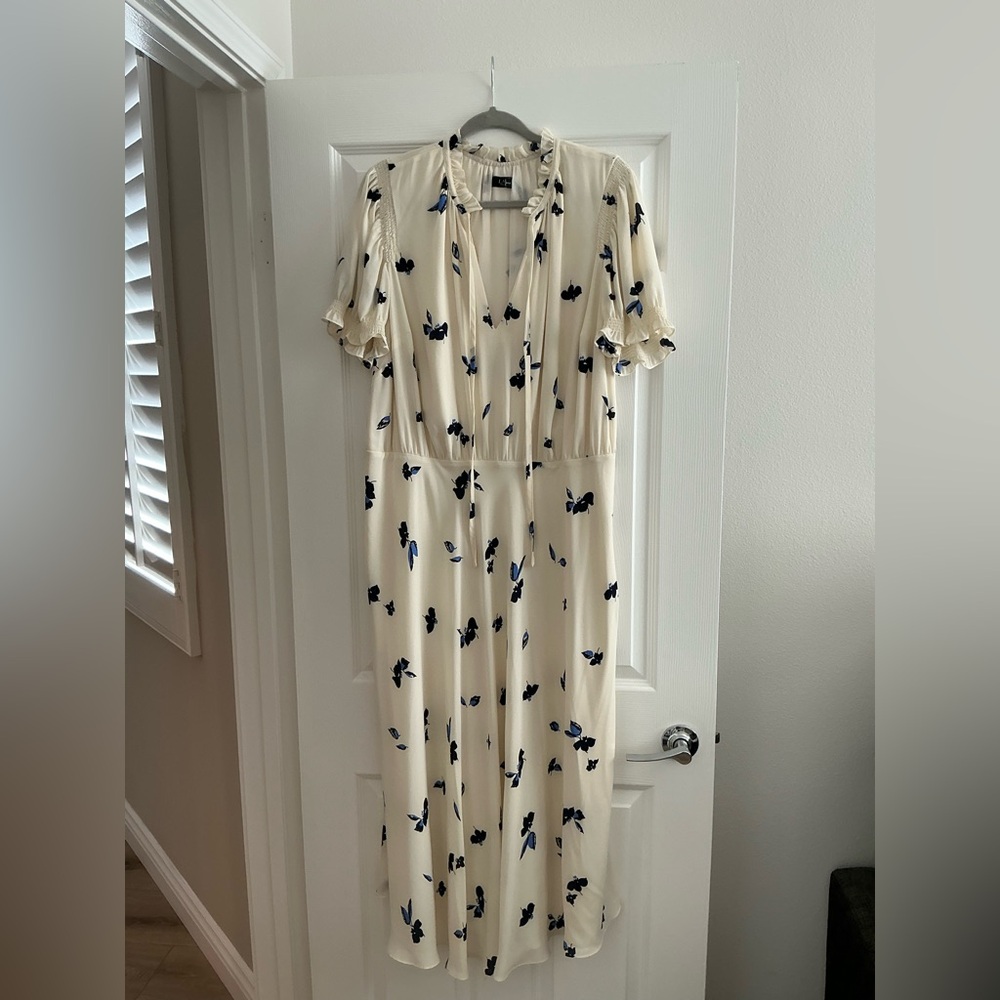 Ralph Lauren Cream and Blue Floral Midi Dress